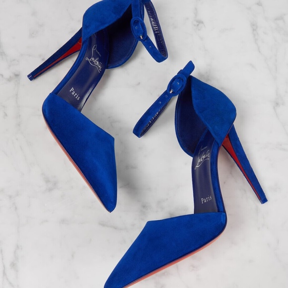 Christian Louboutin Astrida Bride 100 Blue Suede Pumps Heels Shoes - Picture 6 of 7